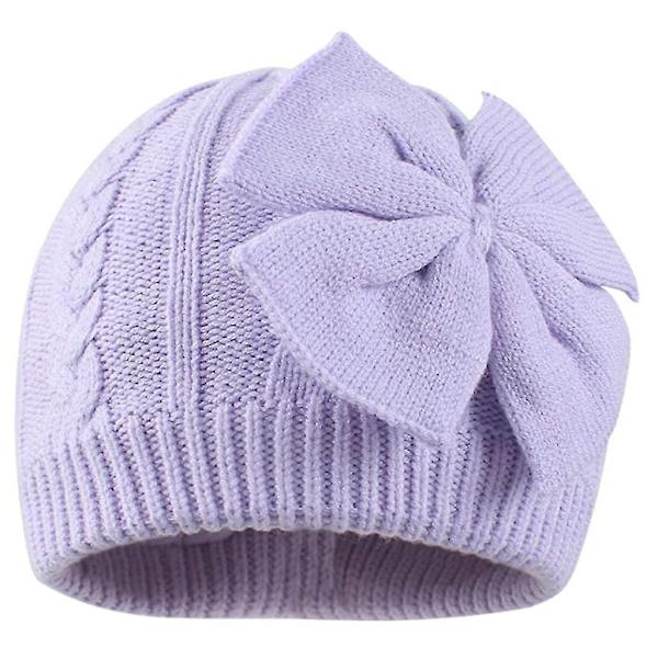 Tykke Strikket Huer Med Iøjnefaldende Sløjfe Vinterhue Balaclava Beanie Hat Light purple