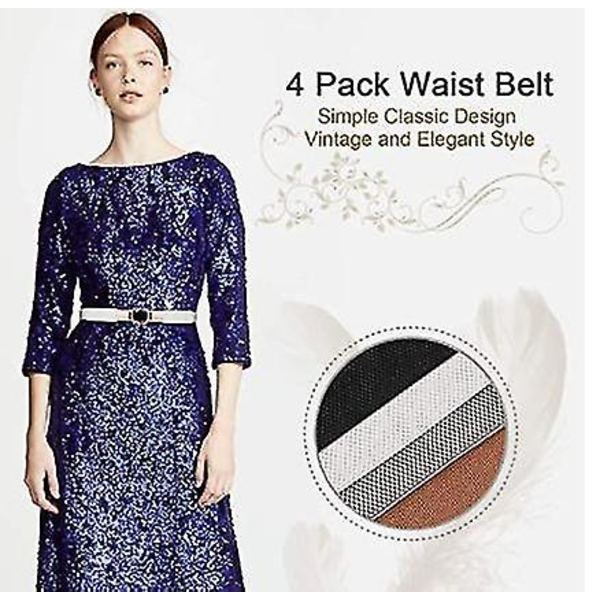 Dam Skinny Bälte för Klänningar Retro Stretch Dam Midjebälte (4-pack, Flerfärgad)