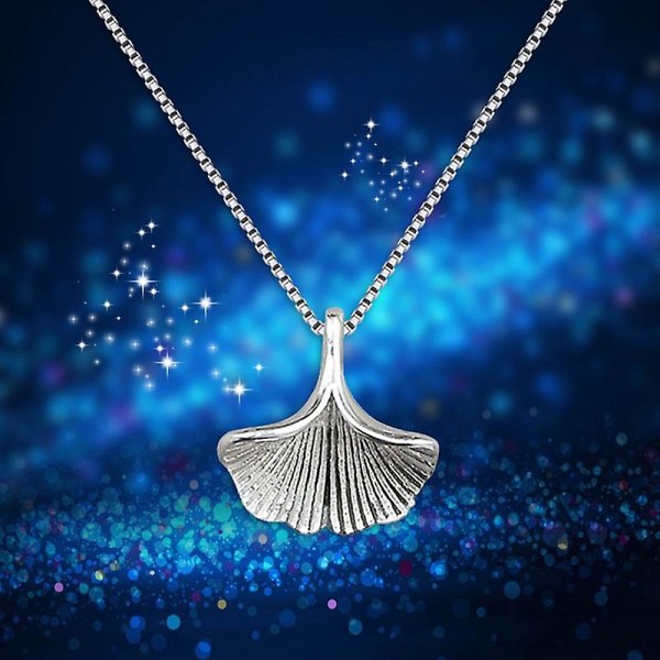 Damhalsband i 925 Sterling Silver med Ginkgo Biloba-blad, kort 40 cm, present