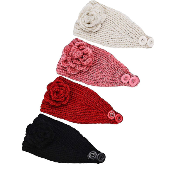 4 Stykker Tykke Strikk Hodebånd Vinter Flettet Hodebånd Ørevarmer Heklet Hode Wraps For Kvinner Jenter (Farge Sett 7)