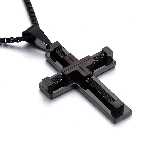 Mænds Kors Halskæde 316l Rustfrit Stål Stor Jesus Kristus Vedhæng Hvid/Guld/Sort Smykker Rolo Kæde 23\"