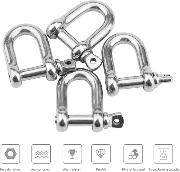 4 stk. M10 Rustfrit Stål Shackle, Kæde D-Ring Shackle
