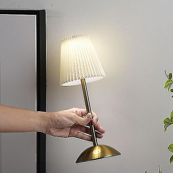 Berøringsfølsomme Bordlamper Plisserte Dimmbare Sengelamper USB Ladbar Bordlampe Rosa Metall Sidelampe For Stue Lounge Soverom Brown