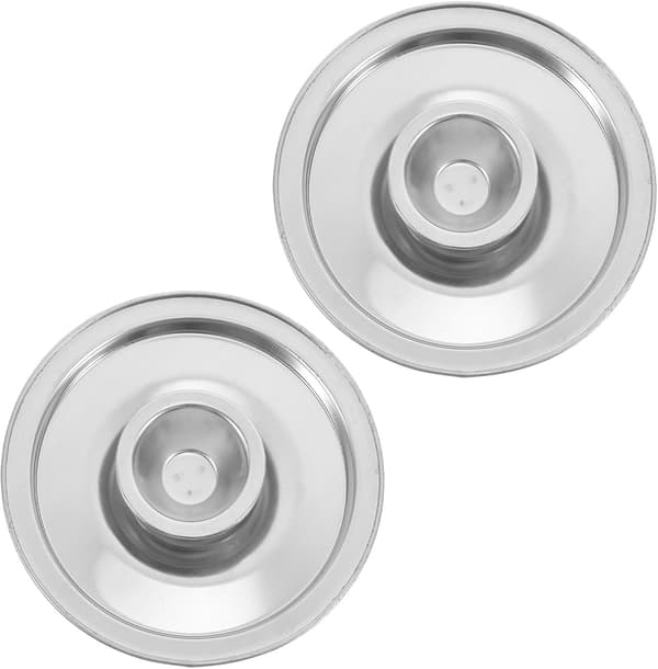 2 stk. oljekrukkelokk i rustfritt stål, elegant tekstur og glatt overflate