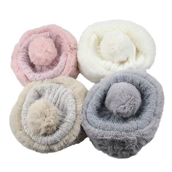 Naisten keinotekoisen turkiksen neulottu pipo, fleecevuorattu, talvinen lämmin Ushanka-pipo, beanie-pipo, hiihtopipo Pink