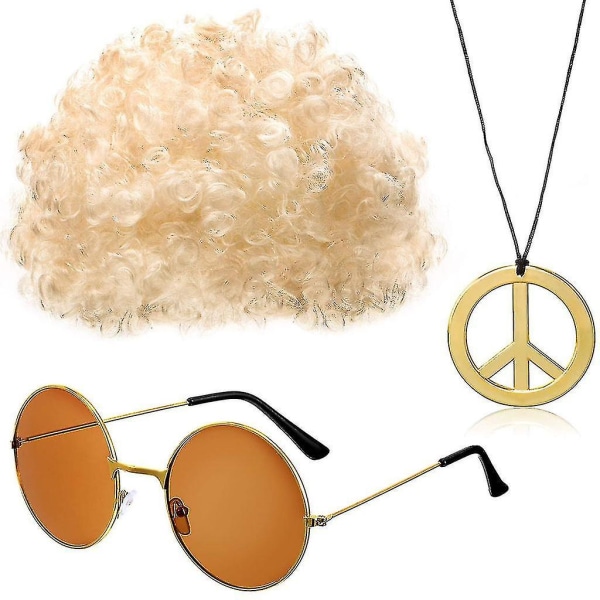 Diskotek og solbriller til mænd Hippie kostume tilbehør sæt inkluderer afro halskæde 50'er/60'er/70'er temafest