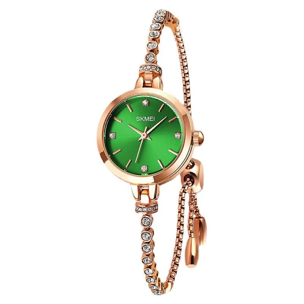 Lätt liten rund watch med diamant kvinnlig student Vattentät All-match Quartz Watch Green