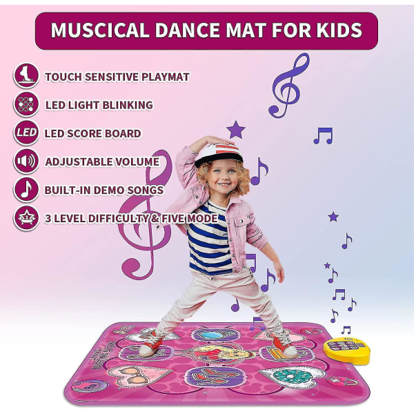 Tanssimatto, lasten musikaalit tanssivat lattiamatot led-valoilla 5 pelitilaa, elektroninen tanssityyny Lelu Syntymäpäivälahjat 3 4 5 6 7 8 9 ikäisille B-vuotiaille Purple