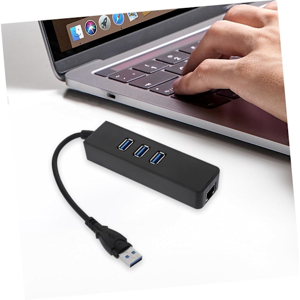 C Ethernet -sovitin Hubi 3-porttinen 3.0 Hubi 1000mbps Ethernetillä, helppokäyttöinen, musta