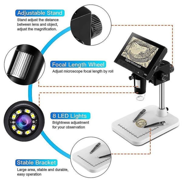 4,3 tommers LCD digitalt USB mikroskop endoskop 1000x