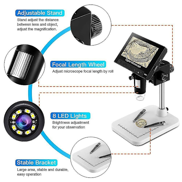 4,3 tum LCD Digital USB Mikroskop Endoskop 1000x