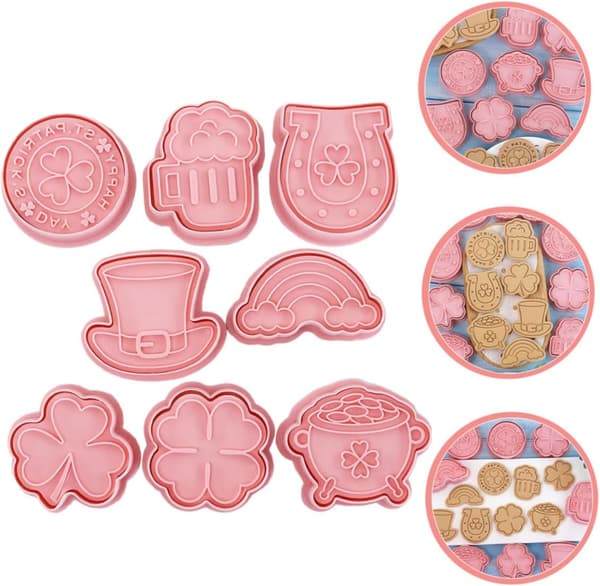 8 stk. blader form kakeutstikkere bakekjeksform rosa PP St. Patrick's Day baketilbehør