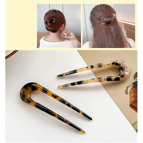 Leopard Print U-formet Hårnål Fransk Stil Hårpind Prong Up Do Chignon Pins Hårgaffel Hårtilbehør Til Kvinder Piger (4stk, Beige + Rødlig