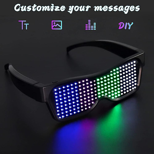 Bluetooth-appstyrte LED-briller med tilpassbar lyskontroll