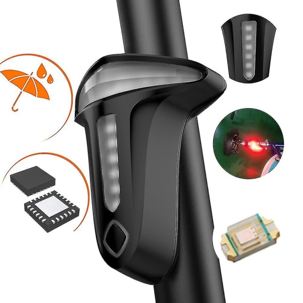 Bremsesensor Smart Baklykt USB-lading Fall til bakken Blinkende Advarselslys IP66 Batteri