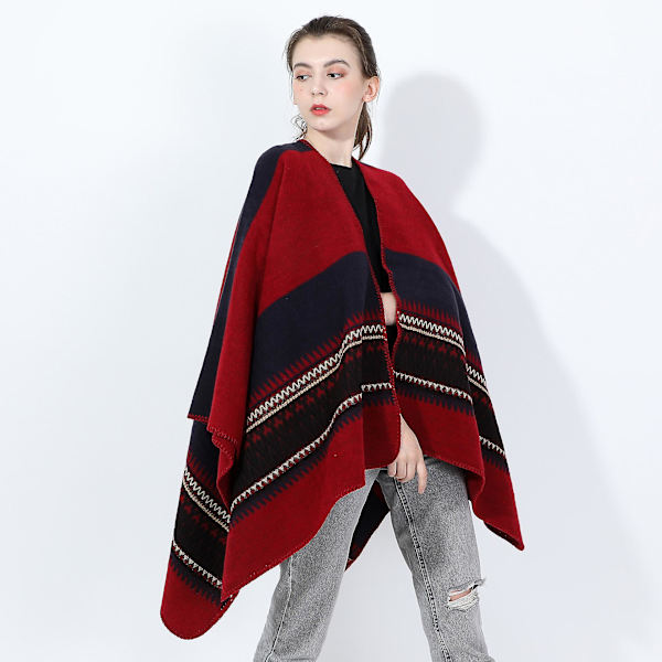 Dame Poncho Cape Åpen Front Vår Cardigan Dame Reversibel Fri Størrelse Cape Trykt Overdimensjonert Varmt red