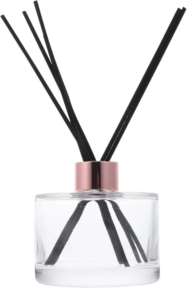 Glas Aromaterapi Flaska Reed Diffuser Set 200ml med 6 Svarta Rottingpinnar och Guldkork