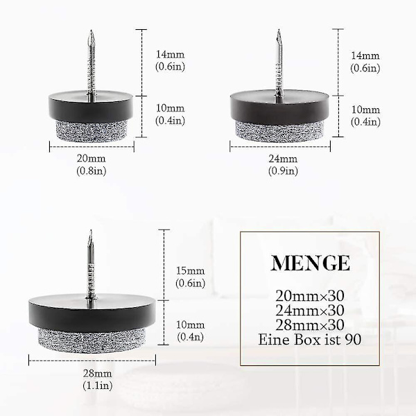 Filtskydds skruvar, 90 st Filtskydds - Filtskydds för stolar och möbler 20 mm, 24 mm