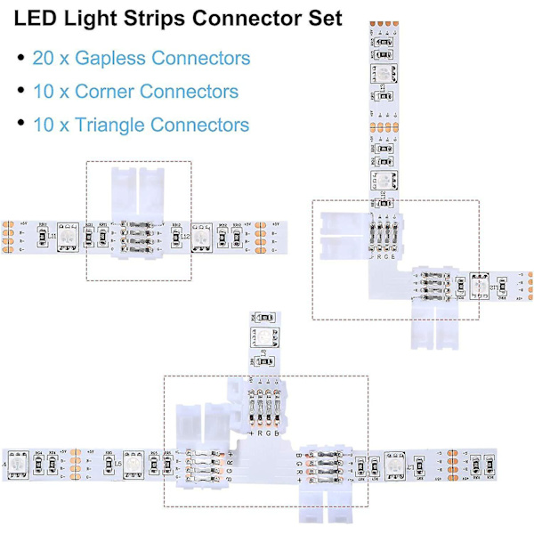 40 stk LED lyslistkoblinger 10 mm loddefrie hvite