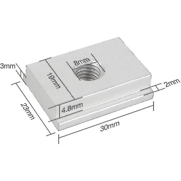 10 stykker M8 T-slidsmøtrik, aluminiumsglide-T-møtrik, 30*23*7,8 mm, M8 T-sporslider, til træbearbejdningsværktøjsåbning, versailles