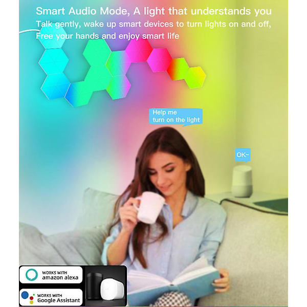 RGB Bluetooth LED Hexagon Lys Indendørs Væghængt Lampe App Fjernbetjening Natlys