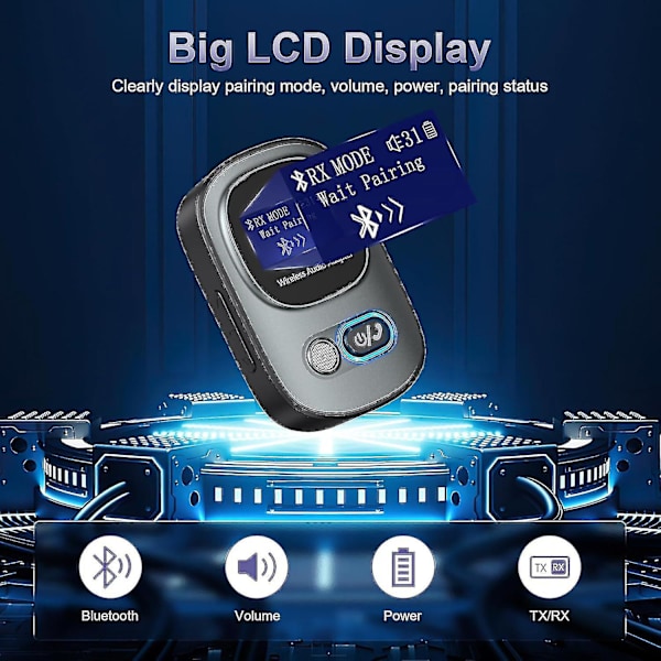 Bluetooth 5.3 -lähetin ja vastaanotin, Bluetooth-sovitin äänelle LED-näytöllä, handsfree-puhelut 3,5 mm Bluetooth Aux -sovitin PC:lle, TV:lle, kotiteatterille, jne.