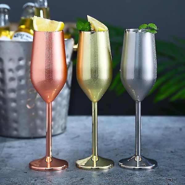 Ruostumattomasta teräksestä valmistettu samppanjakupillinen viinilasi cocktaillasi metalliviinilasi baari