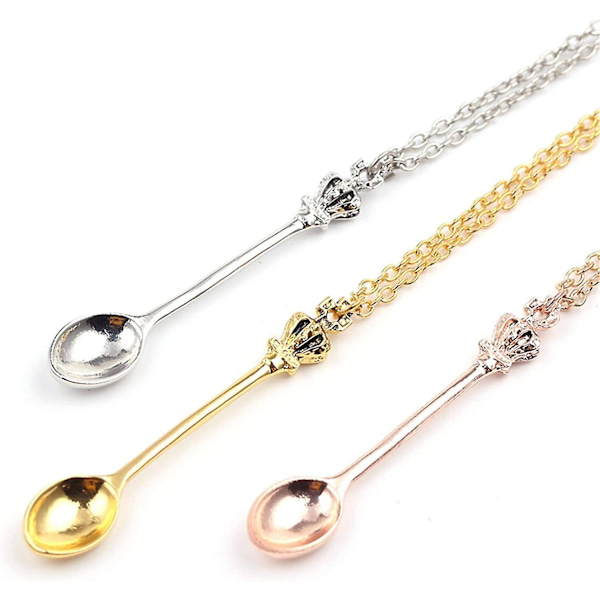 3 st. Skedhänge Halsband Vintage Sked Halsband Set Justerbart Royal Mini Tesked