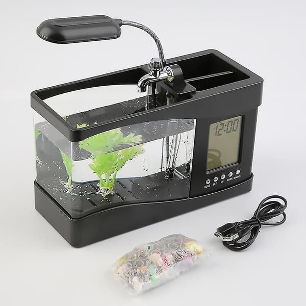 USB Mini Akvarium med LCD-klokke og LED-lys