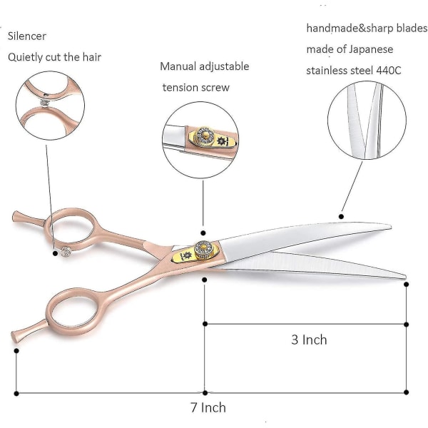 Hundesaks 7-tommers profesjonell kjæledyrpleiesett japansk buet saks i rustfritt stål