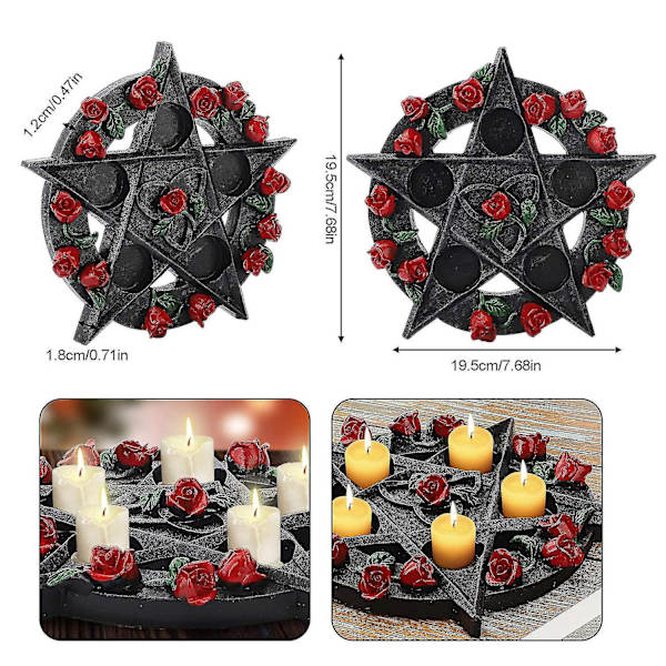 Nemesis Ljusstake Gotisk Svart Pentagram Ros Teeljus