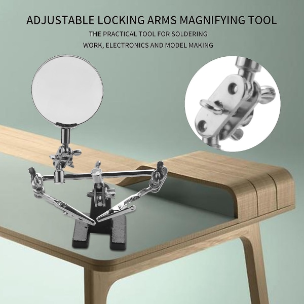 Let-hjælpende loddeholder med 5x forstørrelsesglas, 2 klemmer, 360 graders rotation