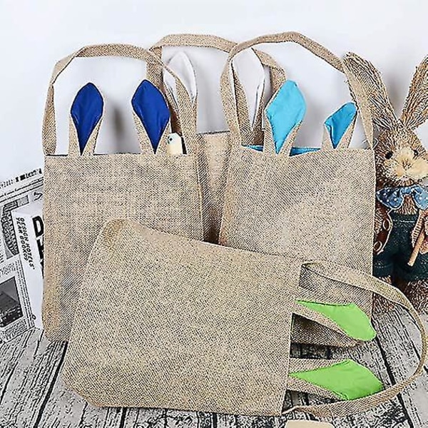 6 Pack Easter Bunny Bags Jute Burlap Tote Egg Hunting