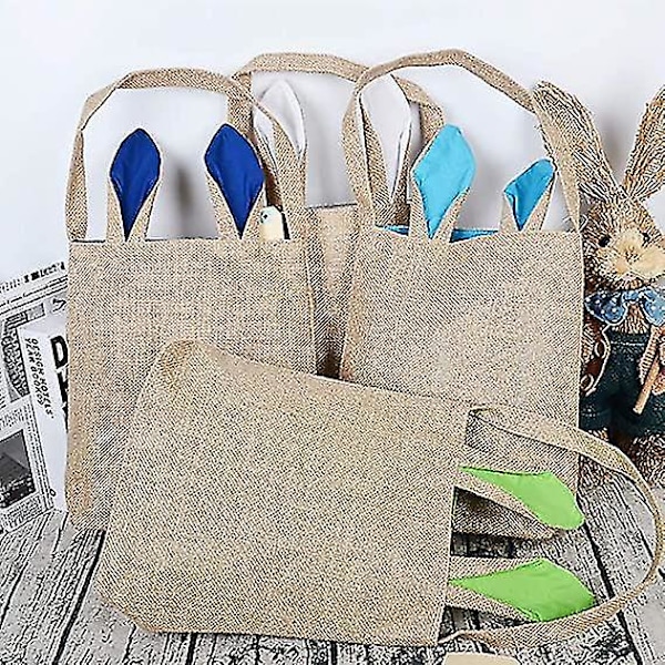 6-pack Påskkaninväskor Jute Burlap Äggjakt Tote Korgar