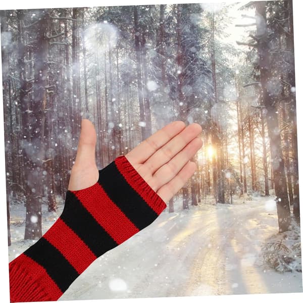Vinter Kvinnor Halvfinger Stickade Handskar Ullgarn Varma Randiga Kallvädershandskar