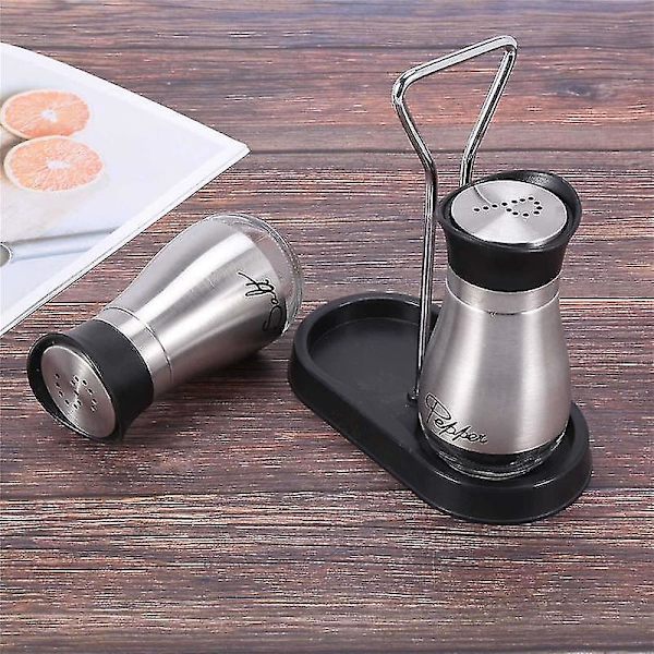 Salt- og pebersæt - Høj rustfrit stål med glasbund og 4 tommer stand - 4 tommer x 6