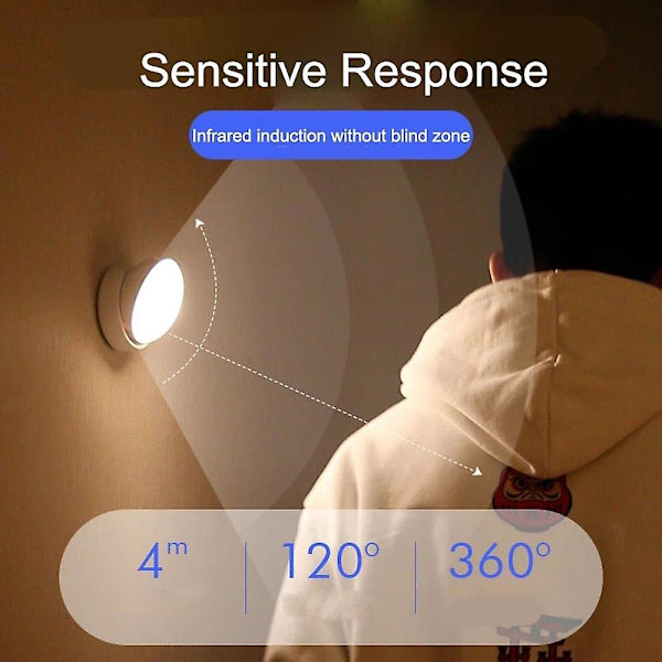 Sensor nattlys 6led PIR bevegelsesstyrt skap/garderobe/vegglys