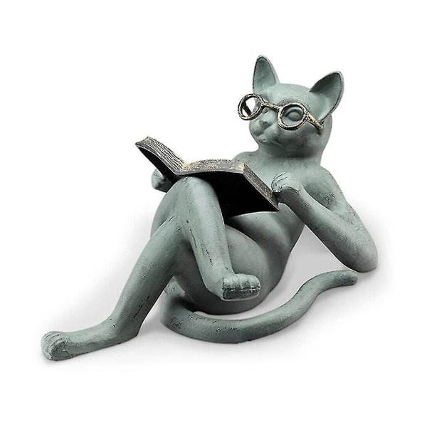 Kirjallinen kissapatsas Patsas Hartsi lukulasit Kissan käsityö nurmikon koriste