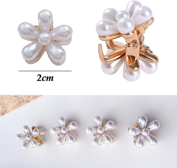 12 stk Mini Perle Hårklipp med Blomsterdesign, Små Perle Hårklipp Gave