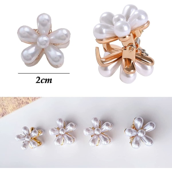 12 stk Mini Perle Hårkloklips Med Blomsterdesign, Liten Perle Hårklogave