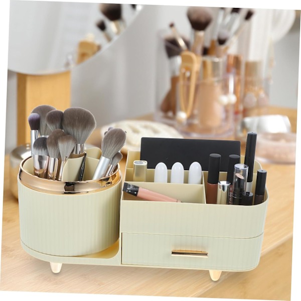 Makeup Organizer Skrivebordsopbevaringsstativ Roterende 360° Kosmetik Organizer Hvid Børsteholder