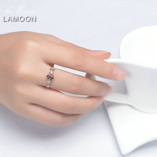 Lamoon Justerbar Silverring med Oval Röd Granat 6*4mm