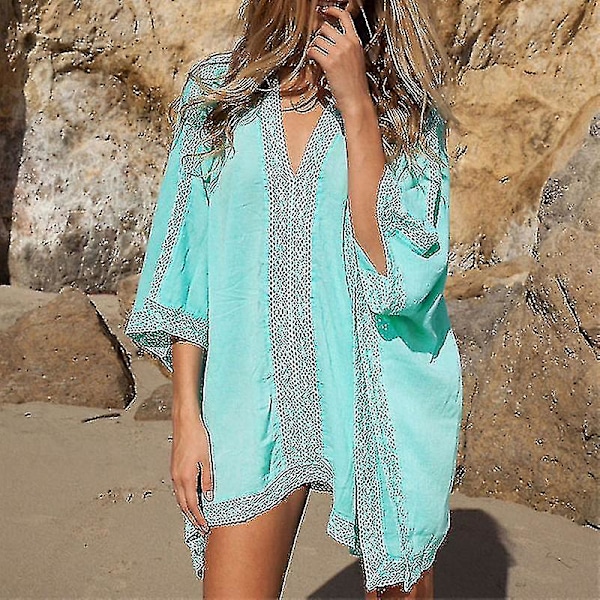 Kvinners Strandbikini-Overdel i Blondert Heklet Kimono-Kjole Lange Topper Szkyd A-yuhao Green