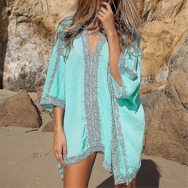 Kvinnors Strandklänning i Spets & Virkning - Kimono, Lång Topp, Semester, Beachwear, Szkyd A-yuhao Green