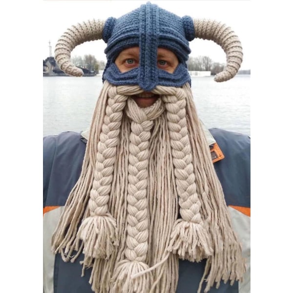 Strikket Viking Skjegg Hornhatt - Gal Ski-lue White beard