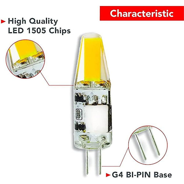 10 stk Flimmerfrie Mini G4 Cob Lampe Ac Dc 12v Led 2w