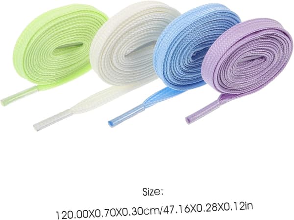 4 par lysende snørebånd, fladt design, slidstærkt polyester PP, assorterede farver