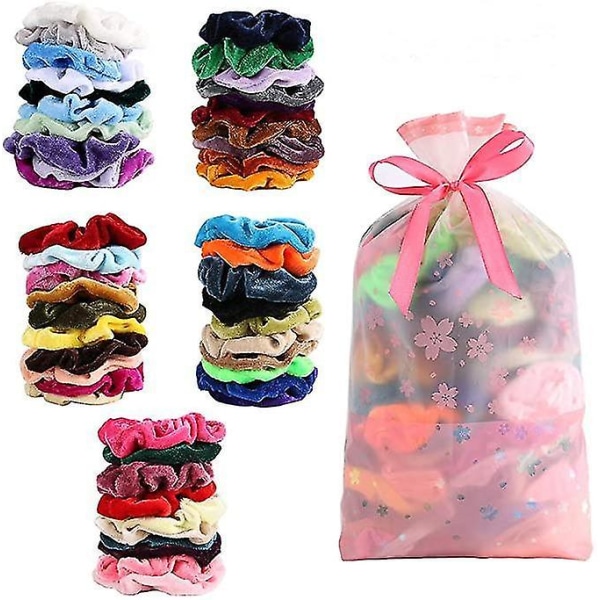 50 stk. Hår Scrunchies Fløjl Elastiske Bånd Slips Hestehale Holder