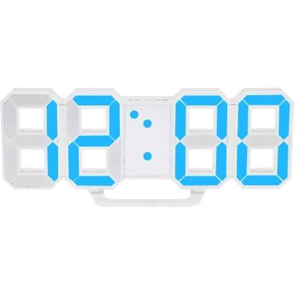 3d LED digital veggklokke, skrivebordsvekkerklokke på soverommet digital veggklokke, 21,5 X 8,8 cm (blå)