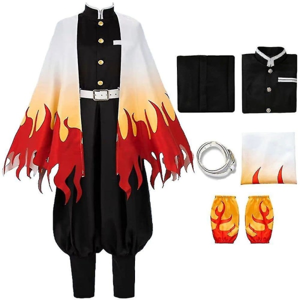 Demon Slayer Rengoku Kyoujurou Performance Kostume Fancy Up Kimono Outfit Anime Rollespil 3XL